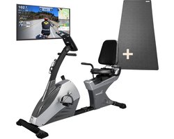 Skandika Centaurus ligfietsergometer – Set met trainingsmat - 13kg vliegwielmassa, 12 voorgeïnstalleerde trainingsprogramma's & Bluetooth smartphone/tablet app bediening met Google Street View – Fitness – 168 x 70 x 114 cm (LxBxH)