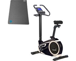 Skandika Morpheus Ergometer SET – Hometrainer – Ergometer (103 x 56 x 144cm) + Mat (60 x 120cm) - 12 kg vliegwielsysteem, 32 niveaus, 24 programma's, Kinomap app, hartslagband, tablethouder - Indoorfiets - max. Gebruikersgewicht 150 kg – beige/zwart