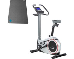 Skandika Morpheus Hometrainer Fiets SET – Hometrainer - Ergometer (117l x 67b x 162h cm) + Mat (60 x 120 cm) - Fitnessbike - Street View functie, polsslagband, 32 instelbare weerstanden, multifunctionele computer, calorieverbruik – zwart/zilver