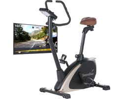 Skandika Vinneren Design Hometrainer Fiets - Hometrainers - Hometrainer fitness – Hometrainer ergometer fitnessbike met Magnetisch Remsysteem, 11kg Vliegwielmassa, 12 Trainingsprogramma's, Tablet Houder, Bluetooth en App Controle – zwart/goud