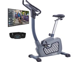 Skandika Wiry Ergometer Hometrainer – Hometrainers – 11 kg vliegwielmassa – 24 trainingsprogramma’s – 32 weerstandsniveaus – Magnetisch remsysteem – Bluetooth – Kinomap App bediening – Transportwielen – Fitnessapparaten - grijs