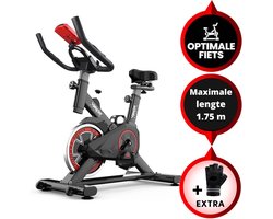 Venom Sports Hometrainer Fiets – Tot 170cm en 150kg – 90 x 50 x 110 cm – Fitness Fiets - Indoor Cycle met Lage Instap – Hoge Stabiliteit – Spinningfiets – LCD Scherm – Verstelbaar – V-belt Aandrijving – Zwart/Rood