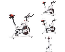 vidaXL Hometrainer - Hometrainers - Sportfiets - Trainingsfiets - Hometrainer met hartslagsensoren wit en rood