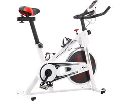 vidaXL - Hometrainer - met - hartslagsensoren - wit - en - rood