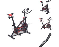 vidaXL Sportfiets - Verstelbare stoel - Meerdere weerstandsniveaus - LCD-scherm - Hartslagmeting - Flessenhouder - Rubberen riemaandrijving - Zwart/Rood - 97x46x108cm - Hometrainer