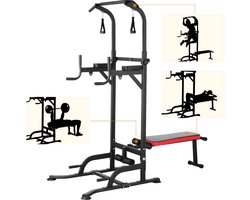 Dakta® Fitness Station | Krachtstation | Dipping Station | Halterbank | Fitnessbank | Homegym | voor Thuis | Multi-Functioneel | Zwart