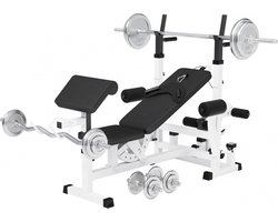 Gorilla Sports Fitnessbank Wit Met Halterset 108 kg - Chroom - Halterbank Met Gewichten