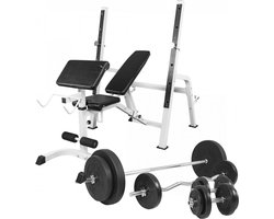 Gorilla Sports Halterbank met Squat Rack + 100 kg set - Halterstang met gewichten