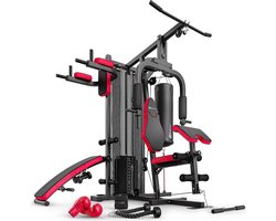 Hop-Sport Krachtstation HS-1054K Fitnessstation voor Thuis - met 3 Stations + 72 kg, incl. Bokszak, Bokshandschoenen en Korte Halters