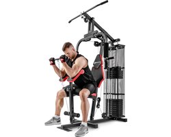 Hop-Sport Krachtstation voor Thuis HS-1044K - Fitnessstation + 66 kg Gewichten, Multigym Fitnesscentrum met Trekkoord, Vlinder en Pull-out