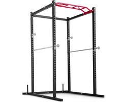 Hop-Sport Power Rack met optrekstang HS-1009K, Stalen squatrek met poedercoating, Krachttoren multi-press 24 posities, Robuust halterkooi, Power cage met maximale belasting van 300 kg