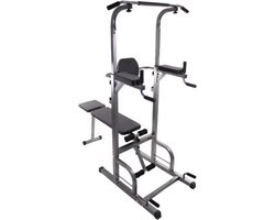 J&R Powertower - Halterbank - Powertower inculsief Halterbank - 2 in 1 - Pull-up - Dip - Benchpress - Multifunctioneel - Antraciet