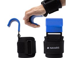 Navaris lifting straps met haken - 2x pols strap voor fitness en gewichtheffen - Professionele polsbanden met haken - Blauw