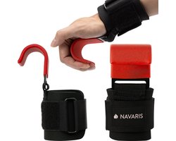 Navaris lifting straps met haken - 2x pols strap voor fitness en gewichtheffen - Professionele polsbanden met haken - Rood