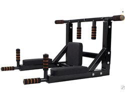 SOUTHWALL Fitness Station – 2-in-1 Pull Up Station en Dip Station voor thuis sporten – Optrekstang Fitness Wandmontage – Dip Bars – Chin Up Bar – Home Gym – Pull Up Bar Muurmontage – Krachttraining – Power Tower – 150kg Draagkracht – Zwart/Rood