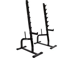 Squat rack - Squat rek - Power rack - Power rack krachtstation - 16.5 kg - Staal - 7 voudig - Met halter plaathouder - Zwart - 84.5 x 40.5 x 166 cm