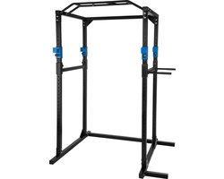 tectake® Krachtstation - Fitnessstation, Power Rack, Power Cage - Optrekbare Dubbele Stang - Robuust Frame van Staalbuis - (Blauwzwart | Nr. 402737)