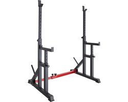 tectake® Squat Rack - In Hoogte en Breedte Verstelbaar Langhalterrek - Squatstandaard met Veiligheidsrek en Schijfstandaard - Lange Halterstandaard voor Thuisfitnesstraining en Thuisgymnastiek