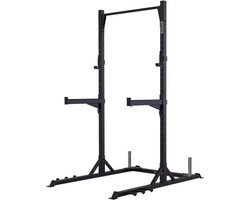 Toorx Fitness Squat Stand WLX-3200 - inclusief Chin-Up Bar - inclusief J-Cups - Verstelbare Afleggers - Opbergmogelijkheid voor Halterschijven - Pegs voor Weerstandsbanden - Matzwart - 300 kg