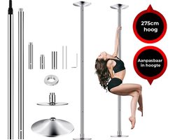 Viper Sports® DANCE POLE – Verstelbare danspaal – Dance Pole – 275 cm hoog – 2 standen – Silicone pad – Zilver