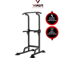 Viper Sports Krachtstation – Multifunctioneel trainingsrek – Power tower met Pull up bar – Fitness apparaat voor thuis – Krachttraining – Anti-slip handvaten – Sport Apparatuur – In hoogte verstelbaar – B75xL82xH165-210 cm – Zwart