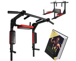 Zoluko Professionele Dip & Pull Up Bar Wandmontage - 200kg Draagkracht - Dip Station - Incl. E-book - Eenvoudige Bevestiging - 2 in 1 Pull Up Station en Dip Station voor Thuis Sporten - Optrekstang Fitness - Dip Bars - Chin Up Bar - Zwart/Rood