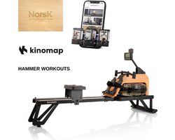 Hammer Fitness RowFlow 5.0 NorsK - Roeitrainer - Waterweerstand - met Hammer Workouts en Kinomap - Hardhout