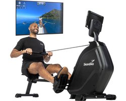 Skandika Munin Roeimachine – Roeitrainers - Roeimachine – Roeiapparaat – Fitness voor thuis, met 16-niveau magnetische weerstand – 8 kg vliegwiel massasysteem - Gebruikersgewicht 135 kg – Kinomap App Compatible - Opvouwbaar – Roeimachines - zwart