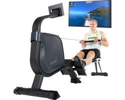 Skandika Njord Roeimachine – Roeitrainers - Roeimachine inklapbaar – Roeiapparaat – Roeimachine fitness met 16 stappen, opvouwbaar, 8 kg vliegwielsysteem, max. 180 kg, lange loopband, Kinomap, Bluetooth - Home fitness apparatuur - grijs