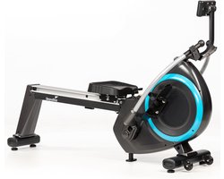 Skandika Nordlys Roeimachine – Roeimachine - Roeiapparaat voor een echt roeigevoel, kogelgelagerde zwenkarmen, inklapbaar, magneetrem, tablethouder, 16 niveaus, 21 programma's, trainingscomputer – Home fitness apparatuur – zwart blauw