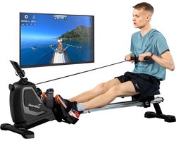 Skandika Venn Roeimachine – Roeitrainers - Roeimachine - Home roeiapparaat fitness - Tablet houder, roeier met multifunctionele computer, 8 weerstandsniveaus instelbaar, onderhoudsarm - Fitnessapparaten - grijs