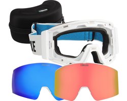 Brilleke® snowboardbril. Met 2 gekleurde lenzen, één voor goed en één voor slecht weer. Veilig opgeborgen in hardcase + extra lensbeschermer. (Wit)