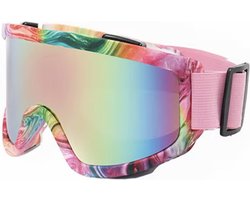 Grote Frame Skibril - Verstelbare Kinder Skibril - Snowboardbril - Beschermende Bril - Winddichte Bril - Snow Goggles - Wintersport - Unisex - Roze - Pink - Kids -