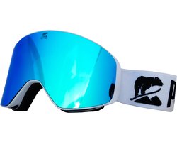 Luxe Magnetische Snowboardbril / Skibril Blauwe Lens Wit Frame + Beschermcase & Microfiber hoes - PolarShred - Anti fog - Cat.3 - 100% UV Bescherming - VLT 16%