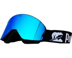 Luxe Magnetische Snowboardbril / Skibril Blauwe Lens Zwart Frame + Beschermcase & Microfiber hoes - PolarShred - Anti fog - Cat.3 - 100% UV Bescherming - VLT 16%