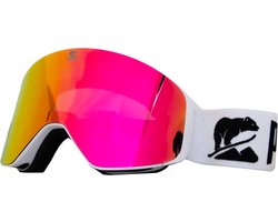 Luxe Magnetische Snowboardbril / Skibril Roze Lens Wit Frame + Beschermcase & Microfiber hoes - PolarShred - Anti fog - Cat.3 - 100% UV Bescherming - VLT 16%