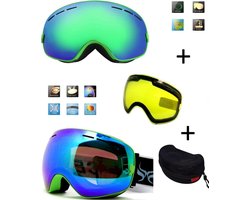 Ski bril met box en EXTRA lens Smoke Green frame Groen F type 5 Cat. 0 tot 4 - ☀/☁