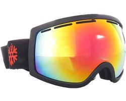 Skibril Mat Zwart met Rood Spiegelglas - Snowboardbril - Categorie 4