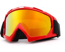 Skibril - Snowboardbril - Crossbril - Rood - Goud Rood Spiegel