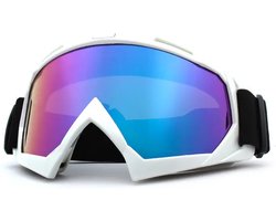 Skibril - Snowboardbril - Crossbril - Wit - Paars Blauw Spiegel