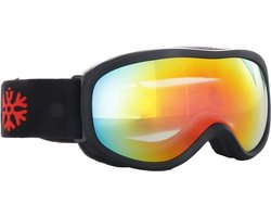 Skibril voor Kinderen Mat Zwart met Rood Spiegelglas - Snowboardbril - Categorie 4