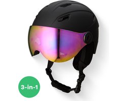 GOOFF Speed skihelm 3-in-1 met oorstukken en olievizier & geïntegreerde skibril - matzwart maat S - 14 ventilatieopeningen, 2 afsluitbaar - extra zachte afwerking - voor mannen en vrouwen