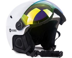 Skihelm Vizorz wit - Incl hoes, vizier oranje en vizier grijs/goud - Maat L