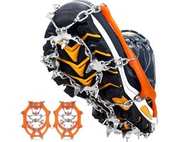 Sneeuwspikes - Crampons - Sneeuwklauwen - Oranje - Maat 38 tot 45 - met Opbergzakje - IJs Spikes - Sneeuwketting - Trekking - Winter - Stijgijzers - Wintergrip - Snowstep