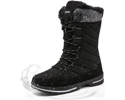 Winter Sneeuwlaars Dames - Waterdichte Sneeuwlaarzen - Winter Fleece Gevoerd Warme Winterlaarzen - Snowboots Antislip Outdoor - Zwart Pluche - Maat 38